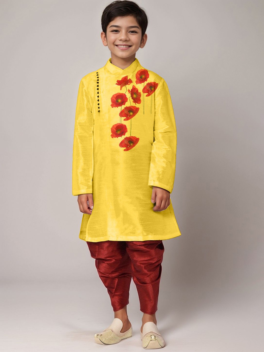 

DEVOILER Boys Floral Printed Straight Kurta, Yellow
