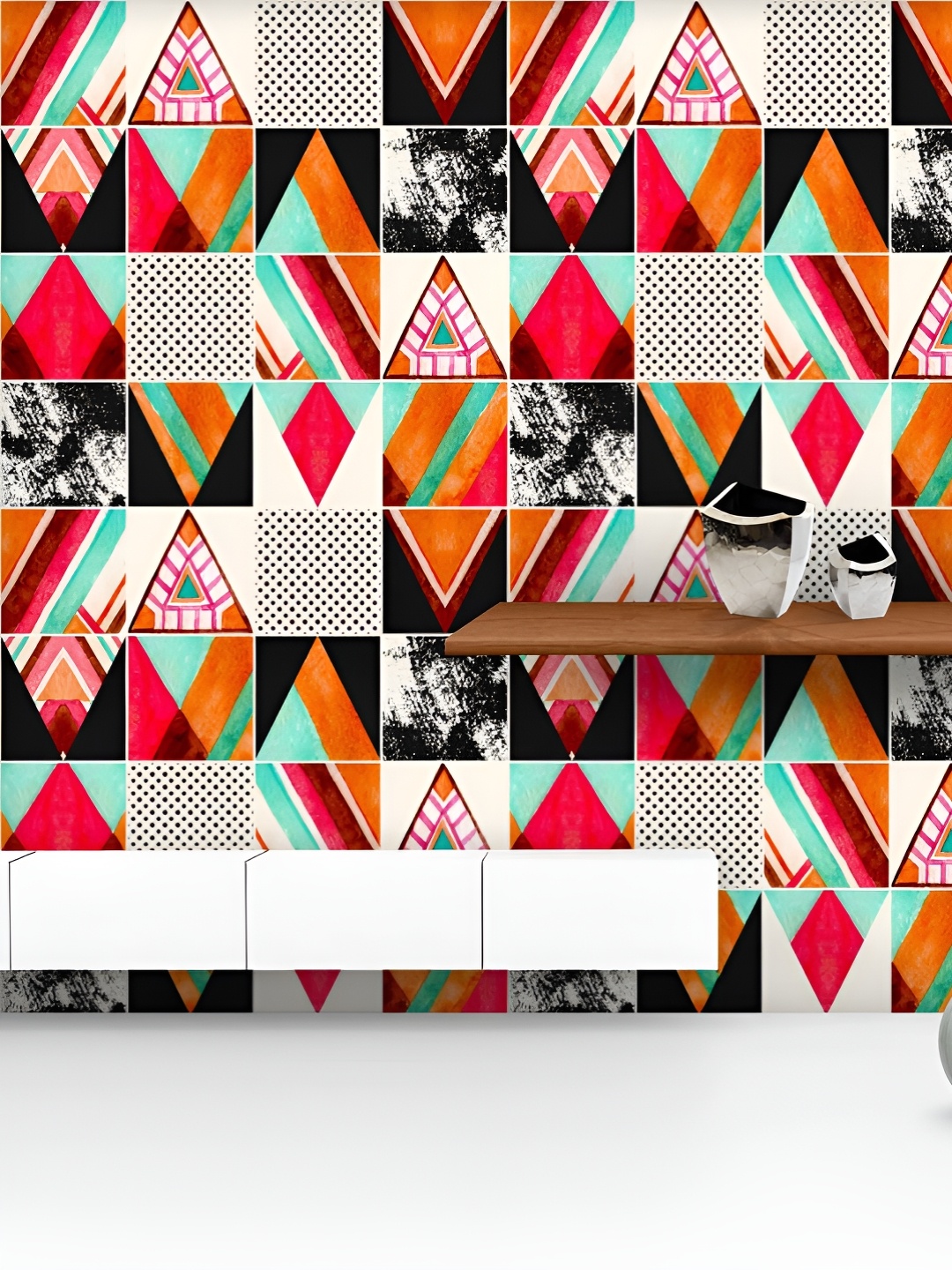 

ArtzFolio Printed UV-Resistant Anti-Bacterial Abstract Squares & Triangles Peel & Stick Wallpaper, Multi