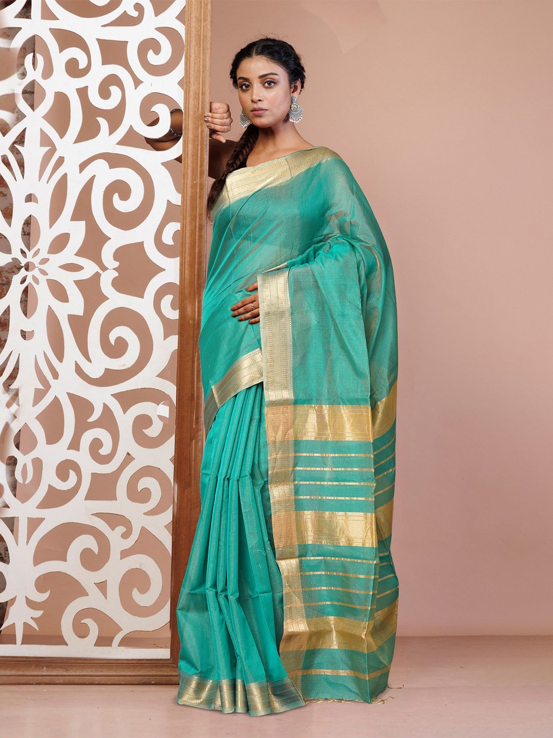 

Unnati Silks Silk Woven Design Zari Maheshwari Saree, Green