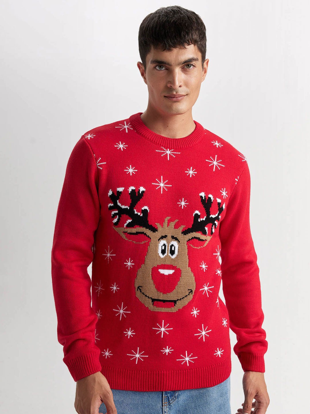 

DeFacto Men Printed Pullover, Red