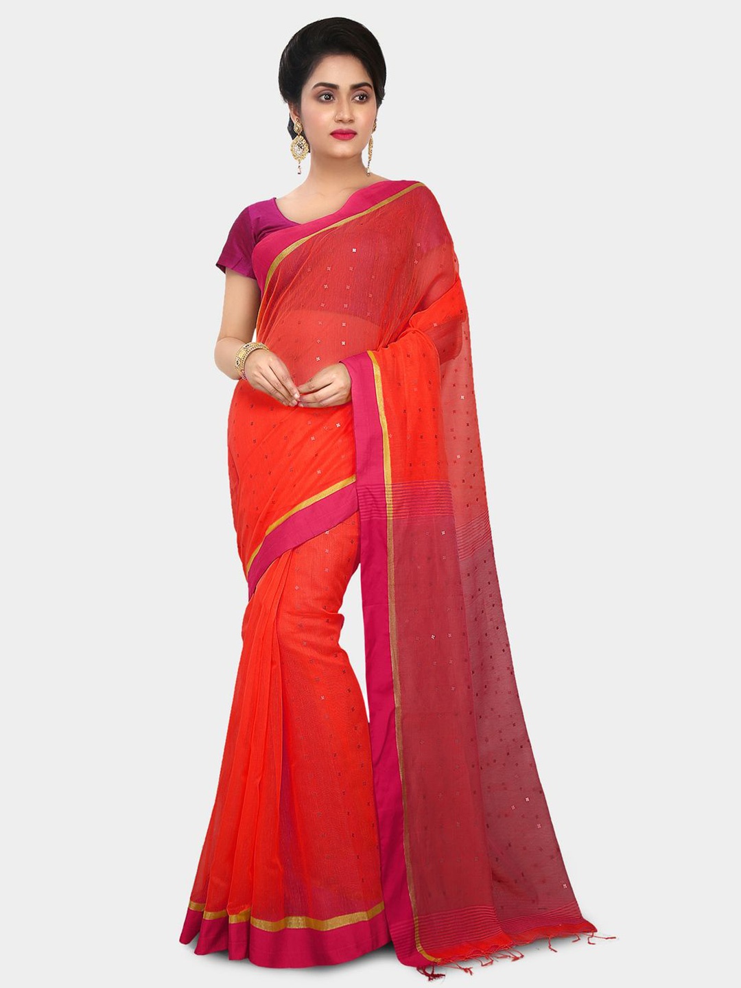 

Crochetin Woven Design Ready to Wear Saree, Orange