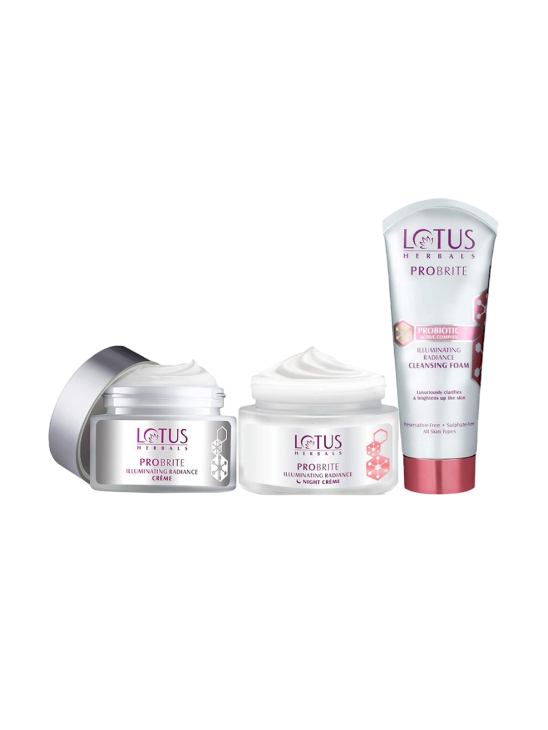 

Lotus Herbals Set Of 3 Probrite Illuminating Cream,Night Cream & Cleansing Foam, White