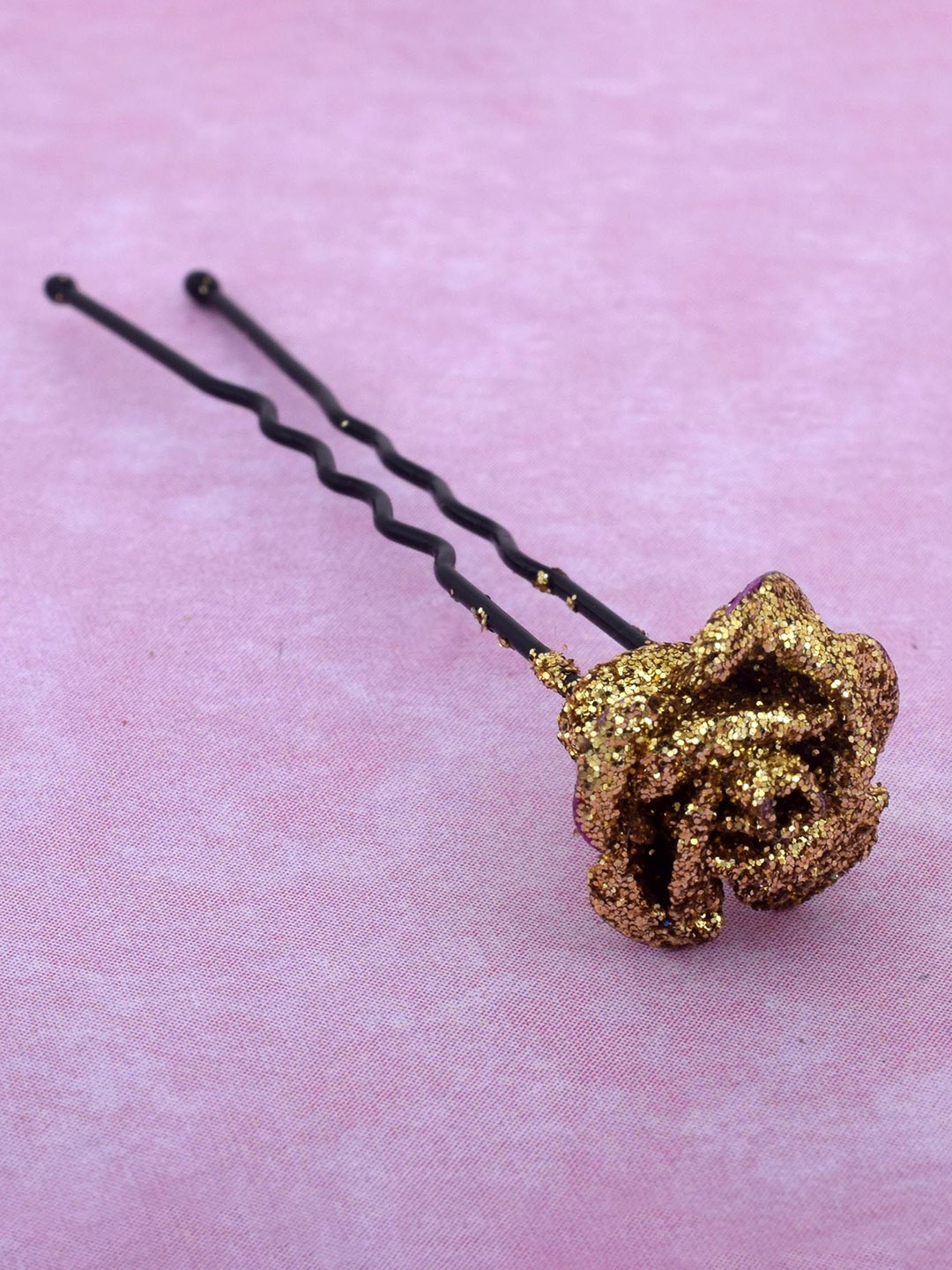 

MEMOIR Acrylic Golden glitter Rose design Juda Hair Pin, Black