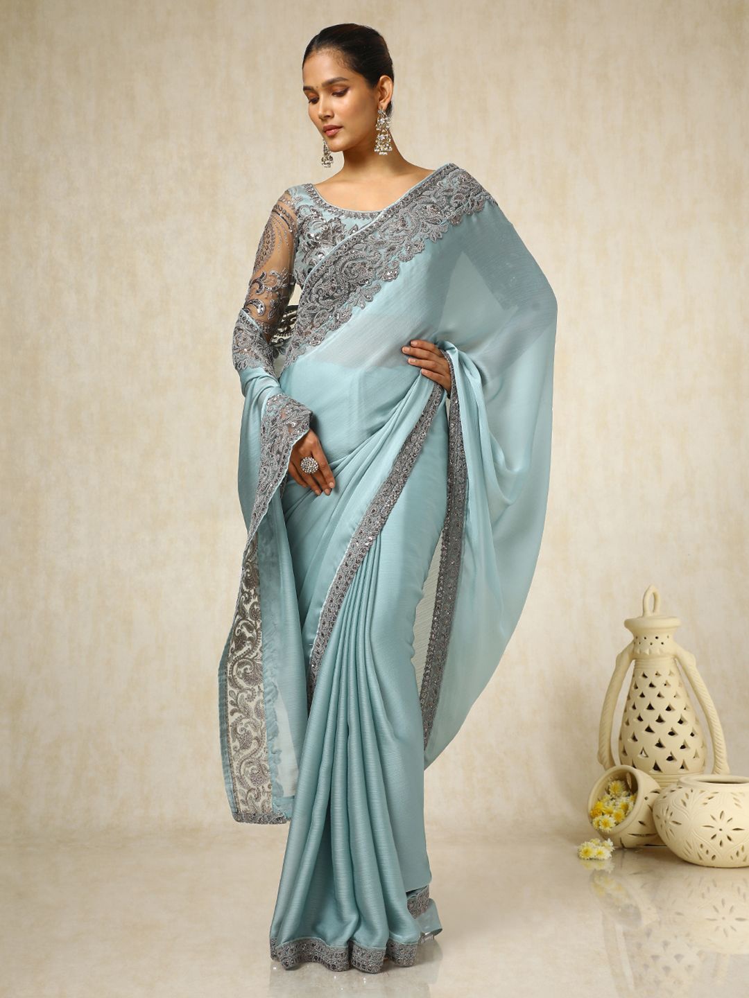 

Soch Embellished Sequinned Pure Chiffon Saree, Blue