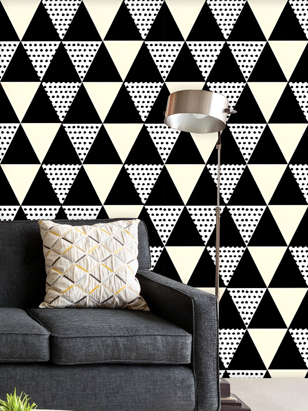 

ArtzFolio Printed UV-Resistant Anti-Bacterial Abstract Black Geometric Pattern Peel & Stick Wallpaper, Multi