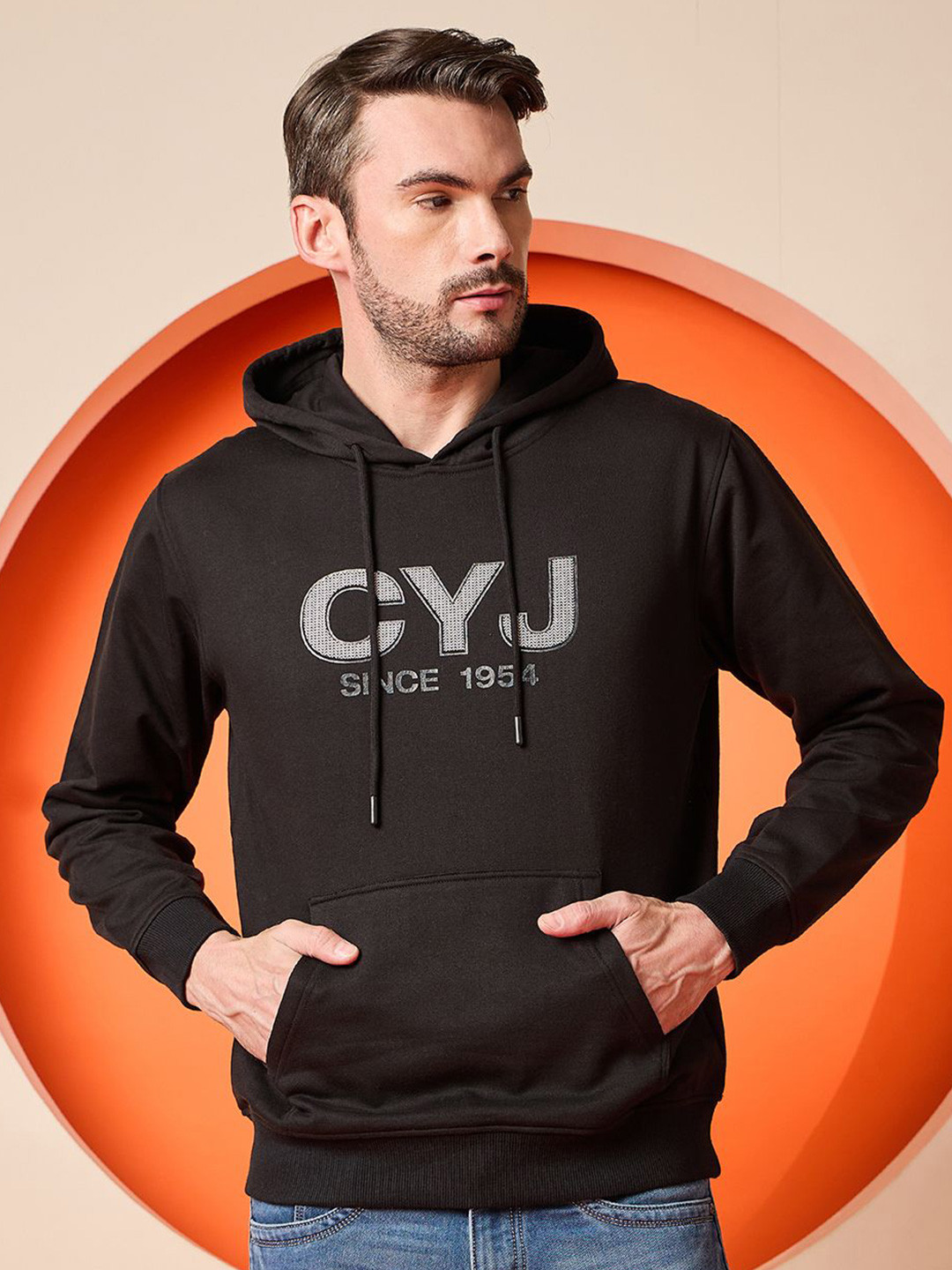 

Club York Men Printed Hooded Pullover Sweatshirt, Black