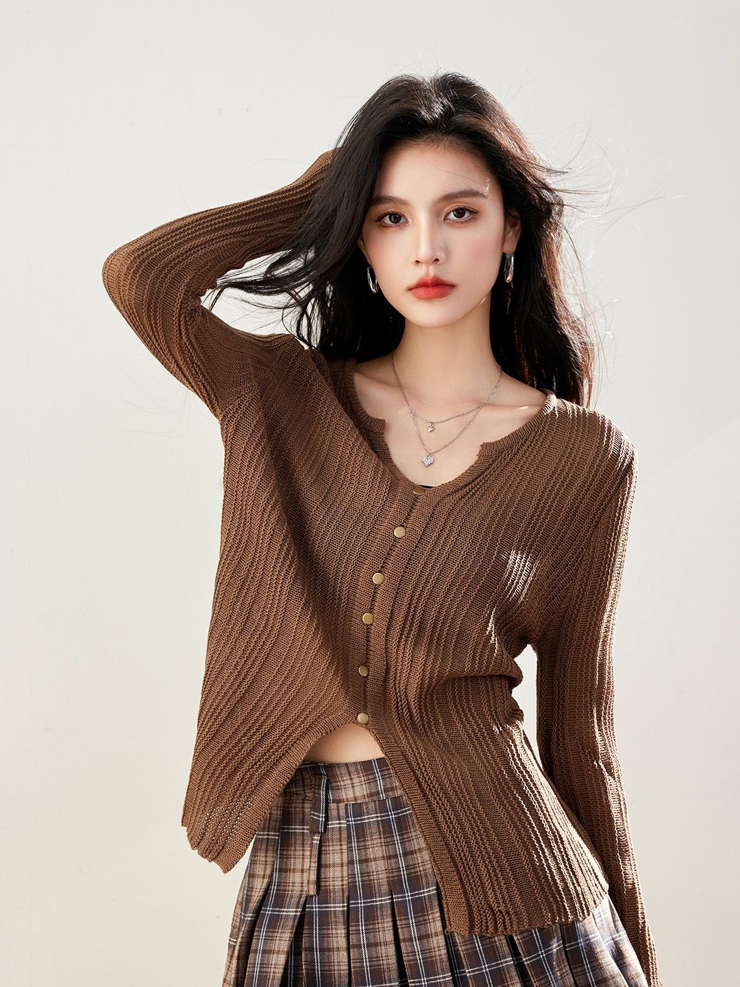 

JC Collection Women Cable Knit Cardigan Sweaters, Coffee brown