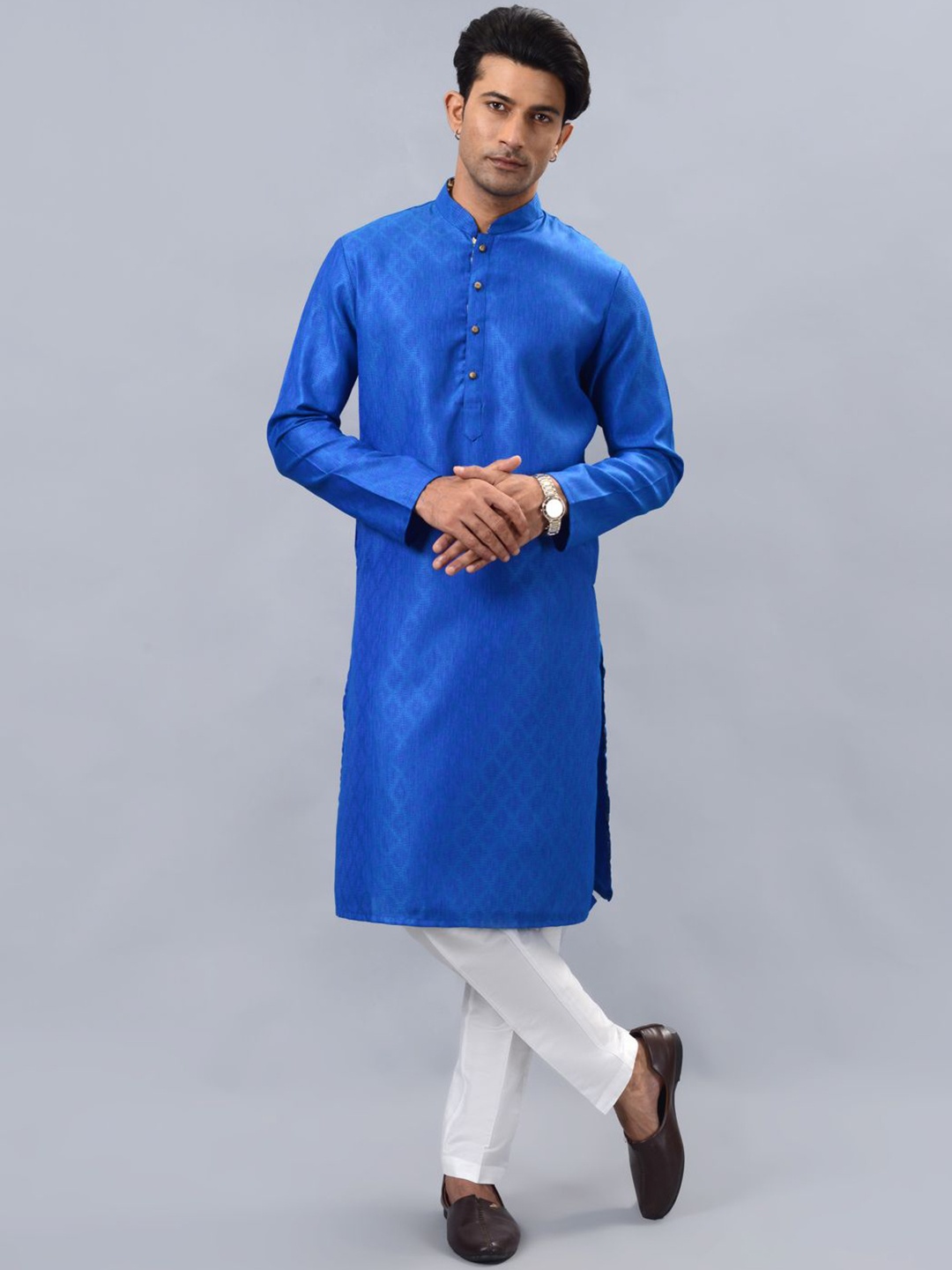 

azania Woven Design Mandarin Collar Straight Kurta, Blue
