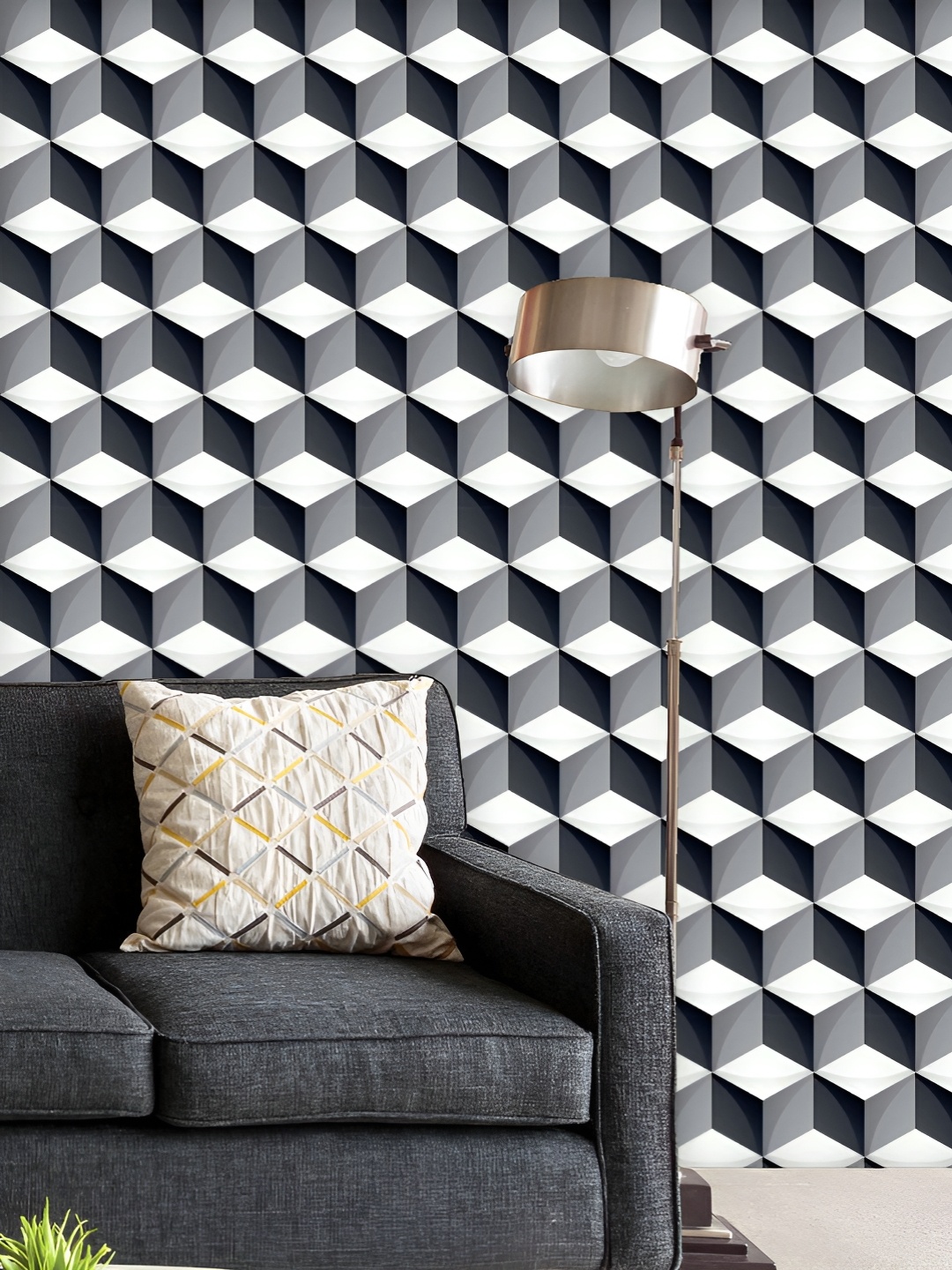 

ArtzFolio Printed UV-Resistant Anti-Bacterial D Geometric Cubes Peel & Stick Wallpaper, Multi