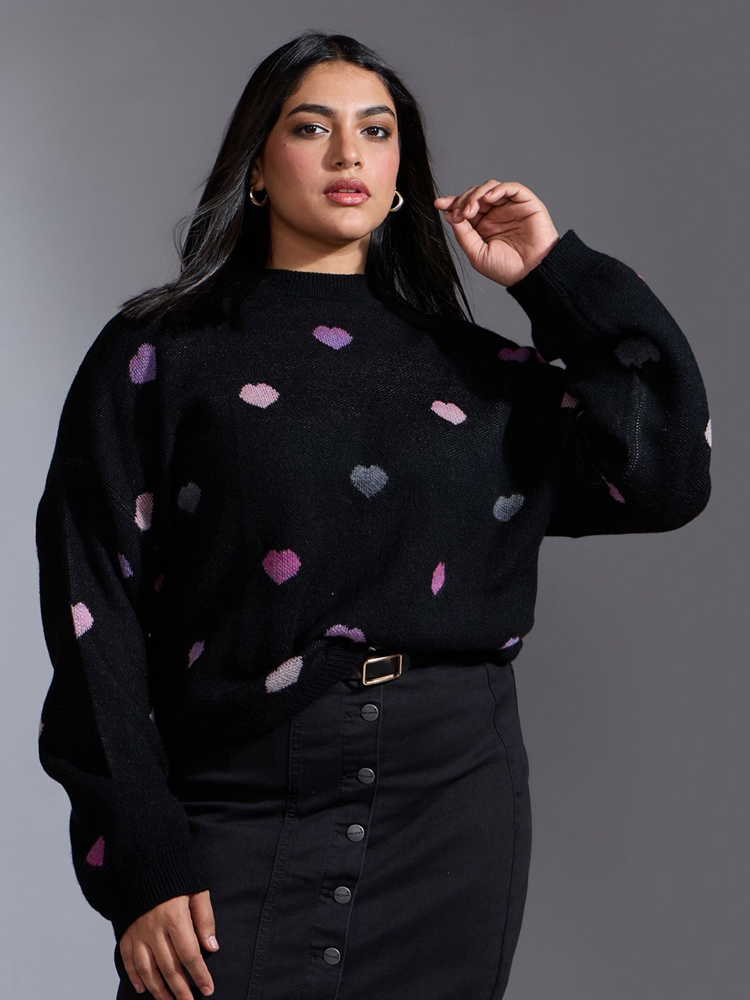 

20Dresses Women Conversational Self Design Pullover, Black