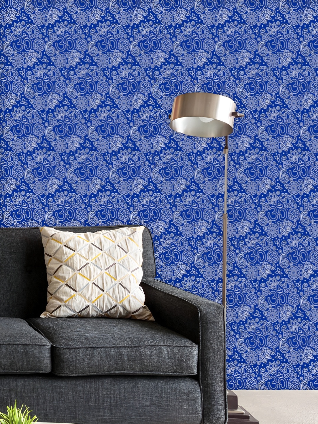 

ArtzFolio Printed UV-Resistant Anti-Bacterial Blue Hindu Om Aum Boho Paisley Peel & Stick Wallpaper, Multi