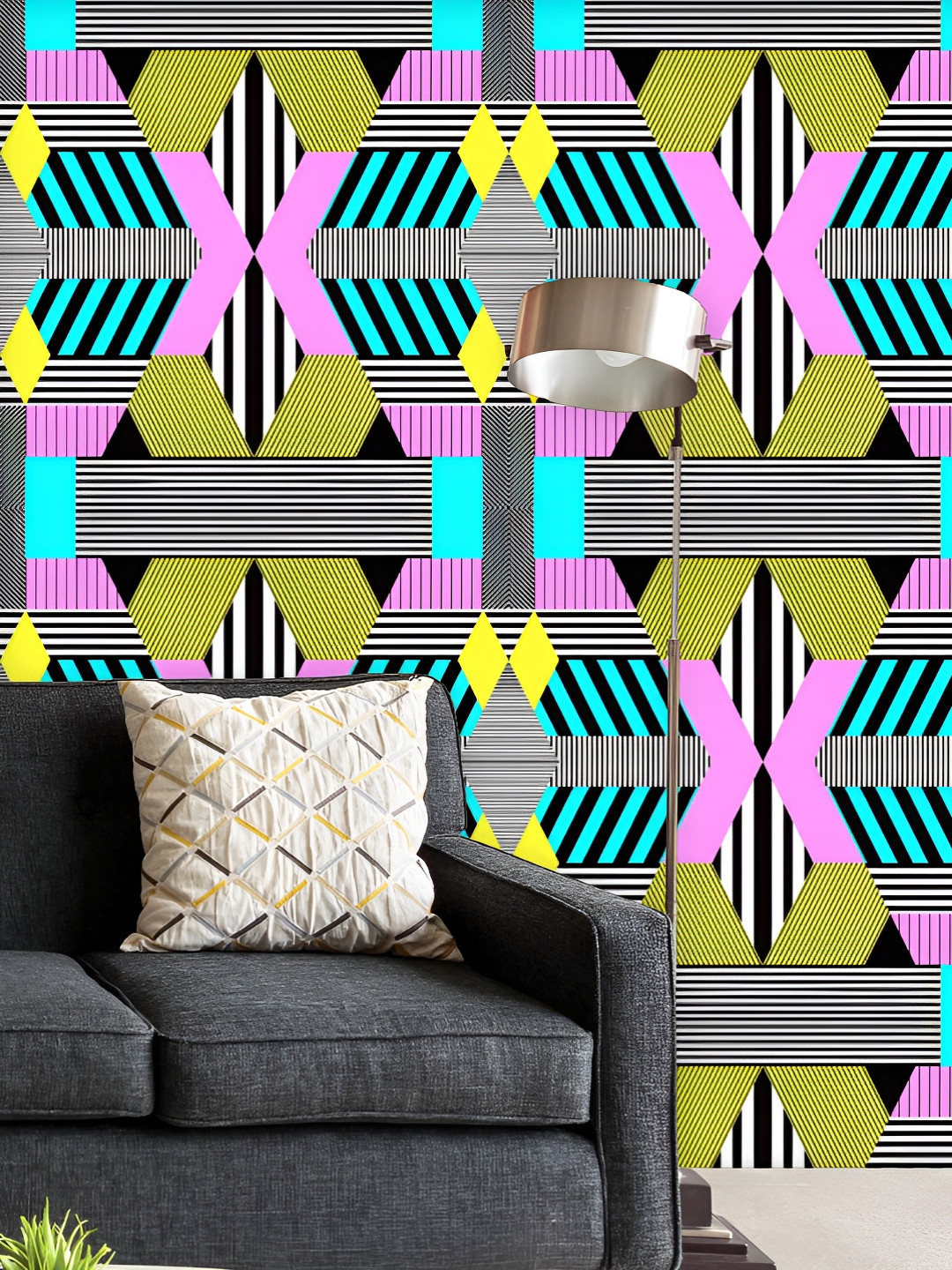 

ArtzFolio Printed UV-Resistant Anti-Bacterial Red Bauhaus Style Peel & Stick Wallpaper, Multi