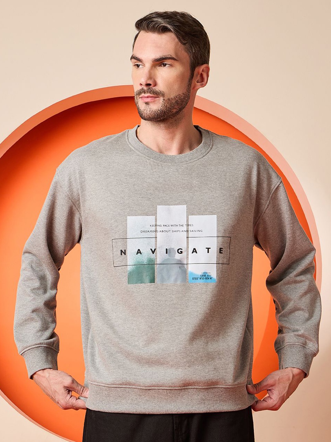 

Club York Men Printed Sweatshirt, Grey