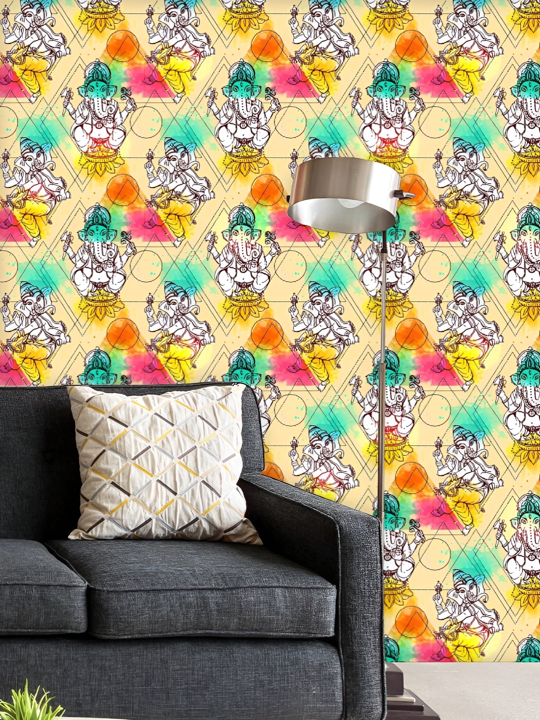 

ArtzFolio Printed UV-Resistant Anti-Bacterial Hindu God Ganesha Peel & Stick Wallpaper, Multi