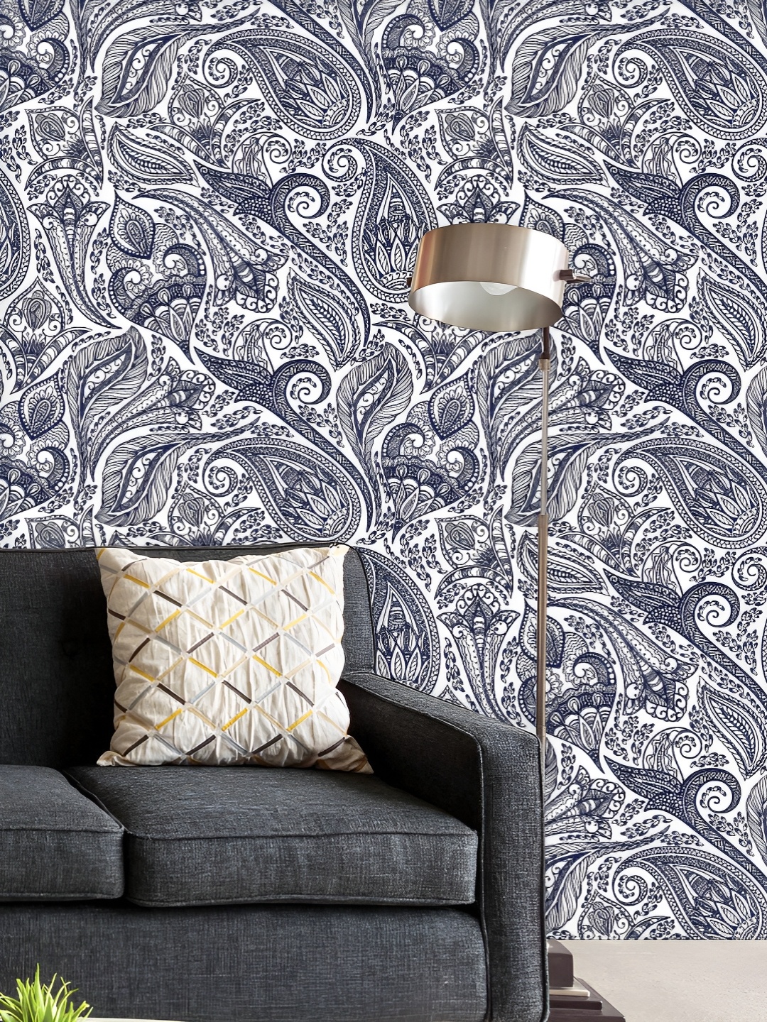 

ArtzFolio Printed UV-Resistant Anti-Bacterial Monochrome Paisley Peel & Stick Wallpaper, Multi