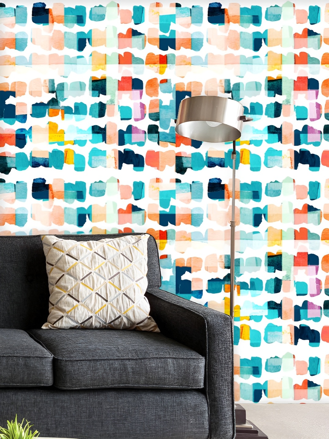 

ArtzFolio Printed UV-Resistant Anti-Bacterial Geometric Strokes Peel & Stick Wallpaper, Multi