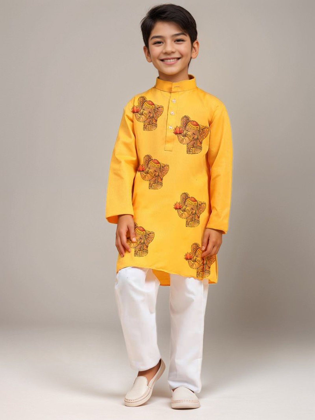 

DEVOILER Boys Ethnic Motifs Printed Straight Kurta, Yellow