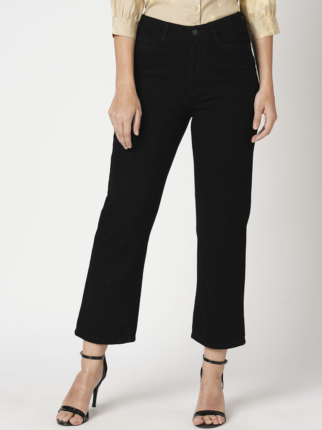 

Kraus Jeans Women Straight Fit High-Rise Cotton Jeans, Black