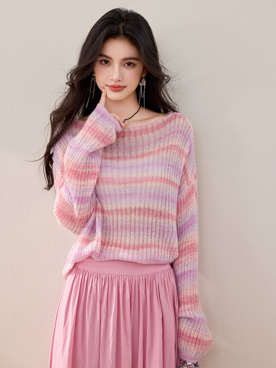 

JC Collection Women Striped Pullover, Pink