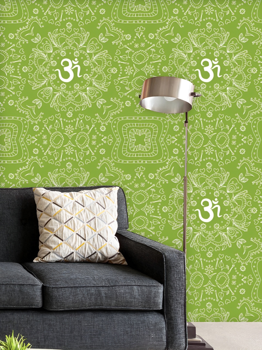 

ArtzFolio Printed UV-Resistant Anti-Bacterial Hindu Om Aum Ornamental Pattern Peel & Stick Wallpaper, Multi