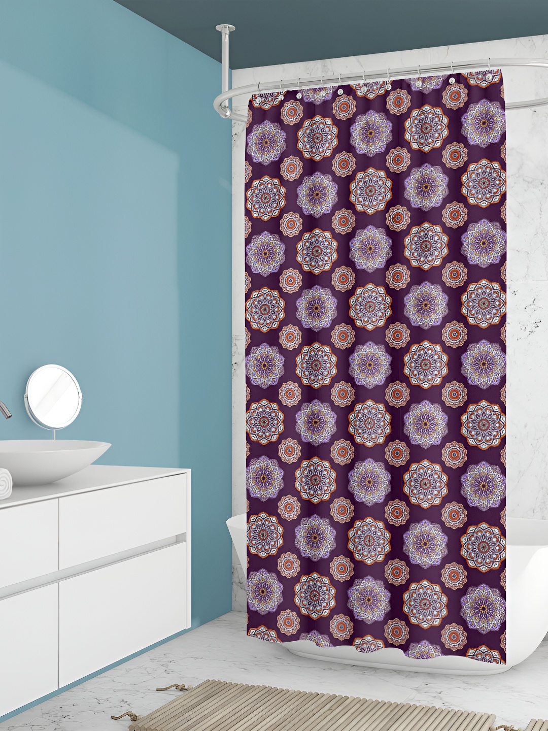 

ArtzFolio Purple & White Printed Waterproof Shower Curtain