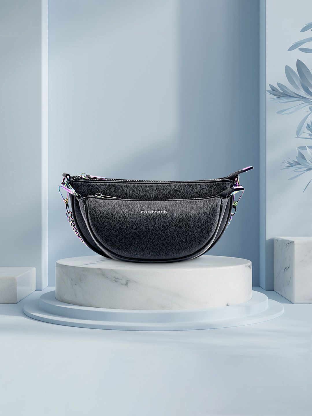 

Fastrack PU Half Moon Sling Bag, Black