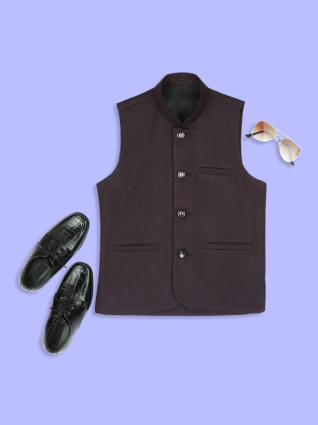 

Sangria Boys Woven Nehru Jackets, Purple