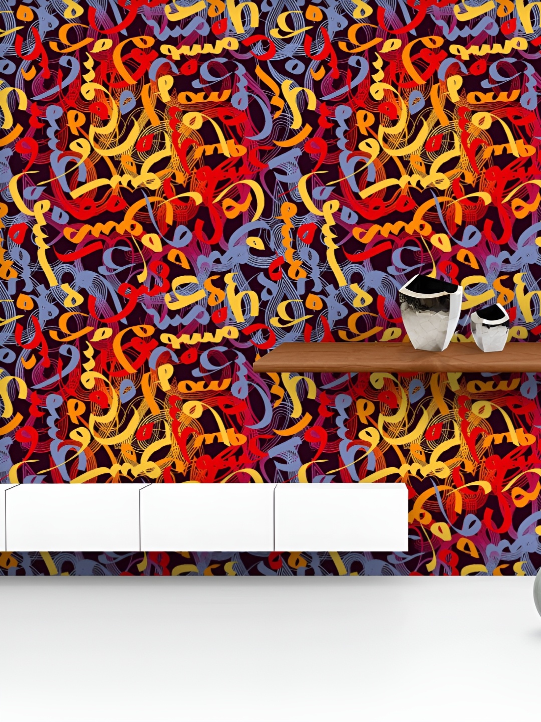 

ArtzFolio Printed UV-Resistant Anti-Bacterial Arabic Eid Mubarak Pattern Peel & Stick Wallpaper, Multi