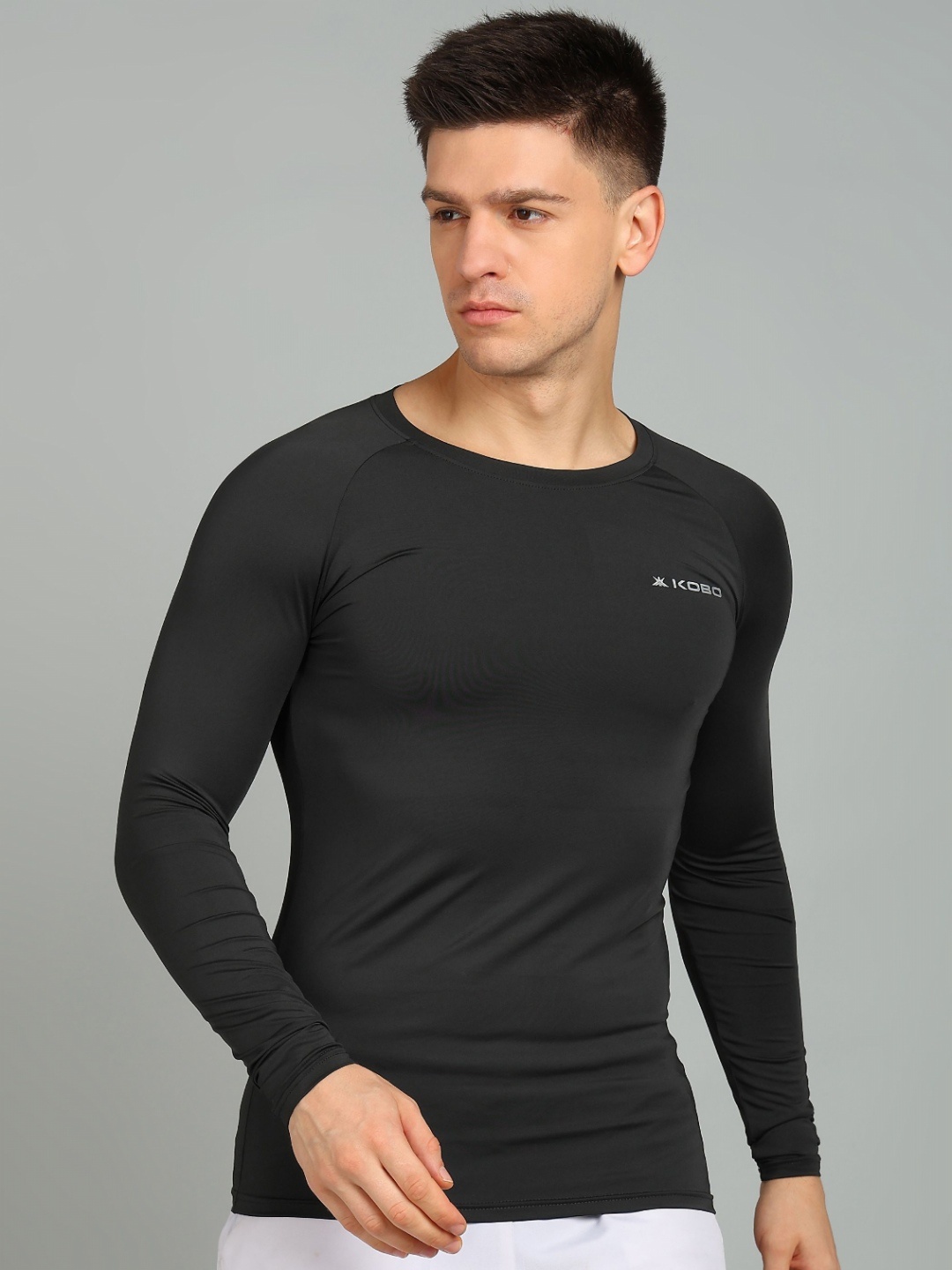 

KOBO Men Solid Compression Dry Fit Gym T-shirt, Black
