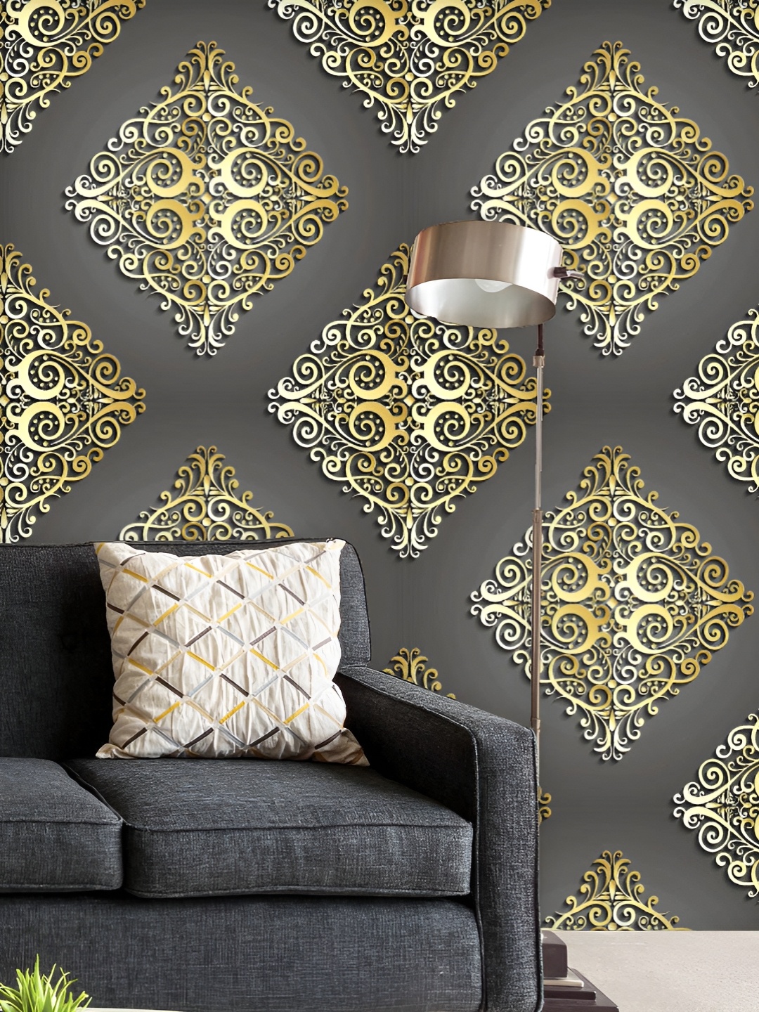 

ArtzFolio Printed UV-Resistant Anti-Bacterial Damask Pattern Peel & Stick Wallpaper, Multi