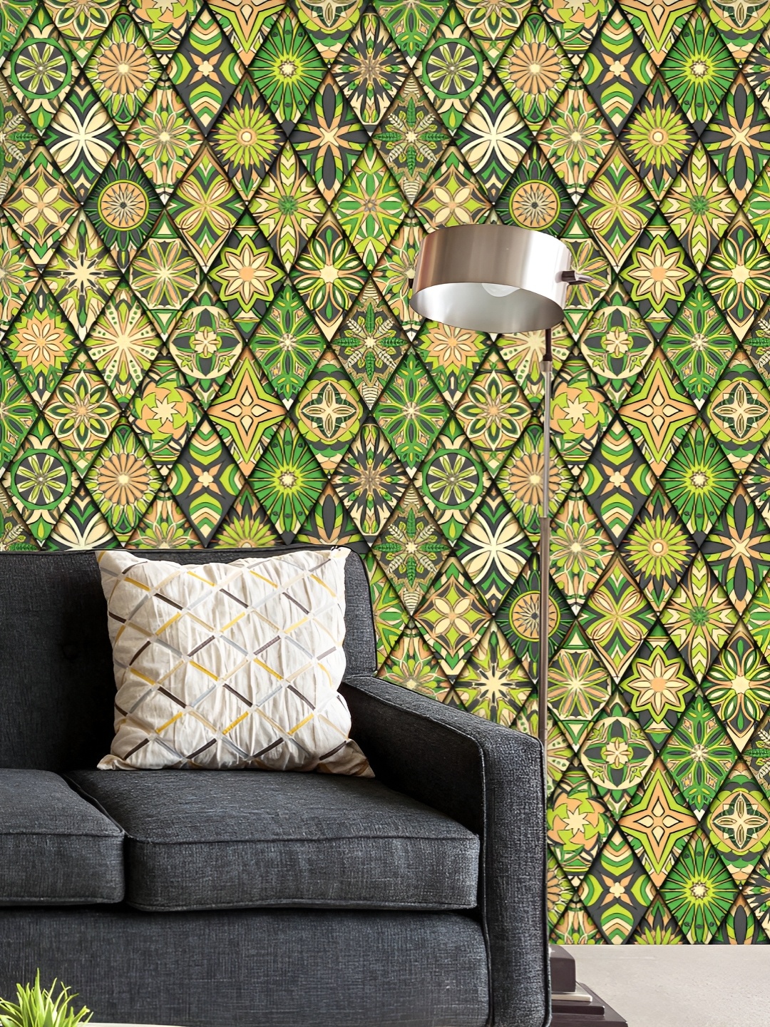 

ArtzFolio Printed UV-Resistant Anti-Bacterial Green Ornate Mandalas Peel & Stick Wallpaper, Multi