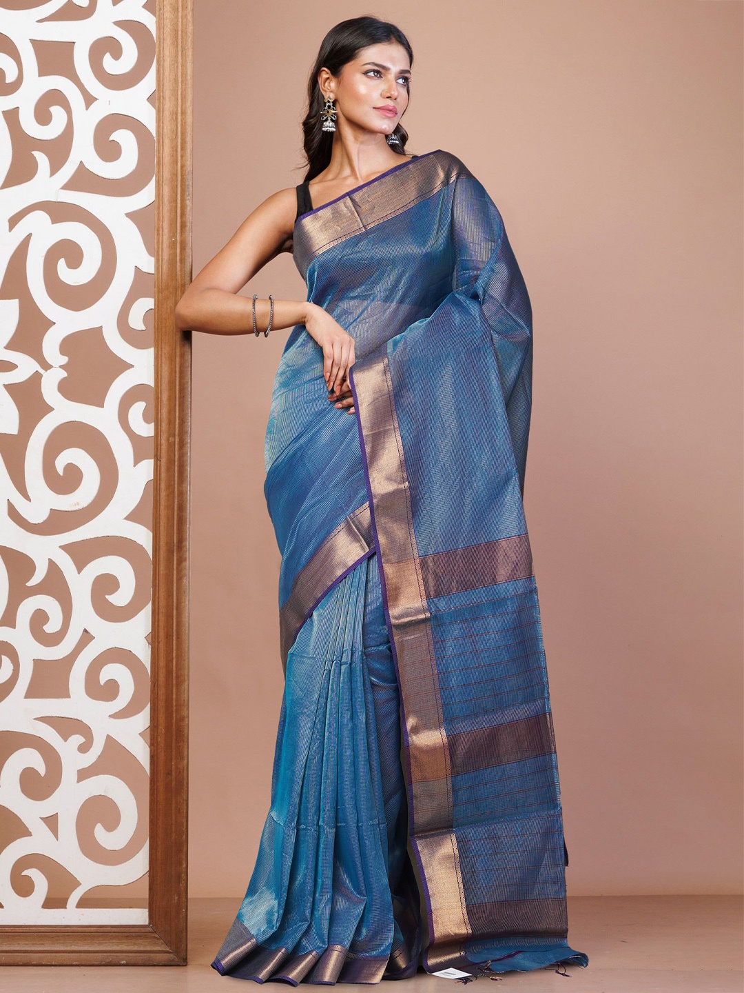 

Unnati Silks Woven Design Zari Handloom Maheshwari Saree, Blue