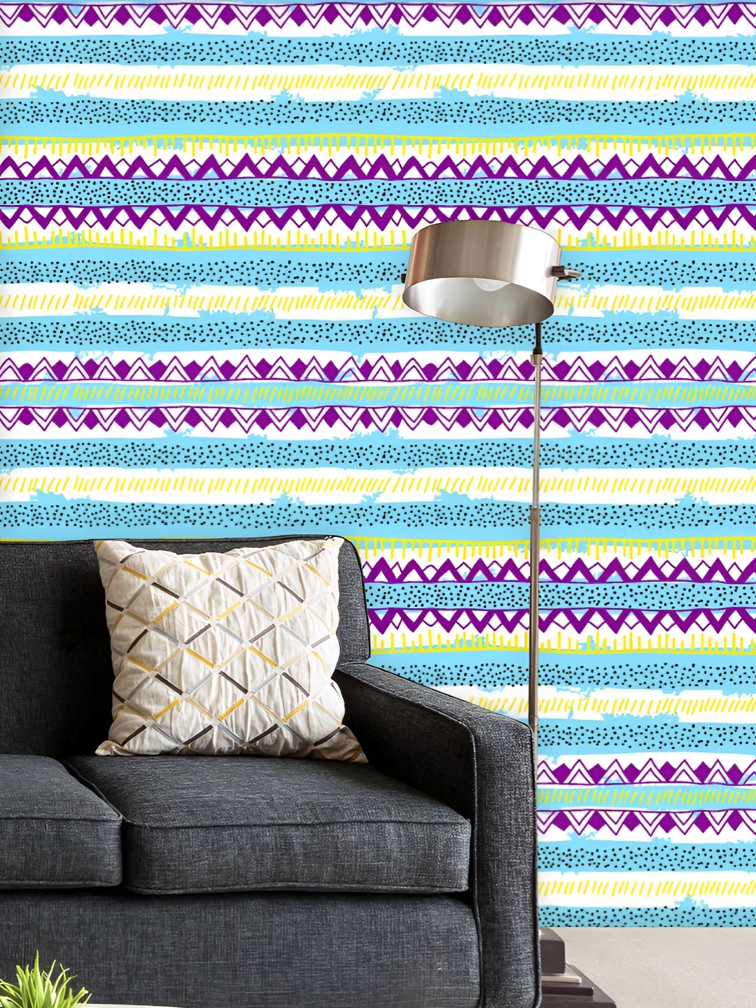 

ArtzFolio Printed UV-Resistant Anti-Bacterial Colorful Tribal Stripes Peel & Stick Wallpaper, Multi