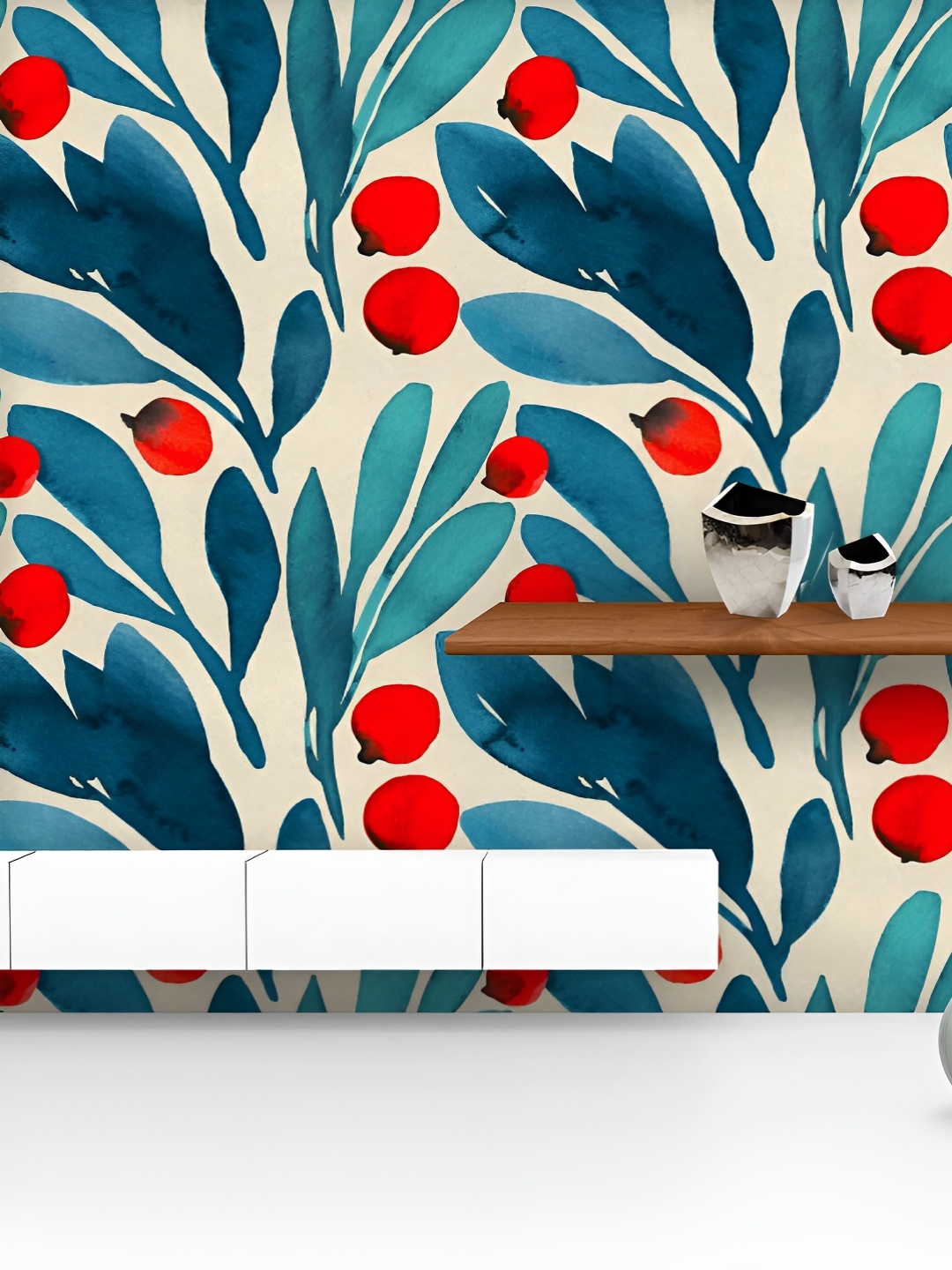 

ArtzFolio Cream Colored & Blue Printed UV Resistant Wallpaper