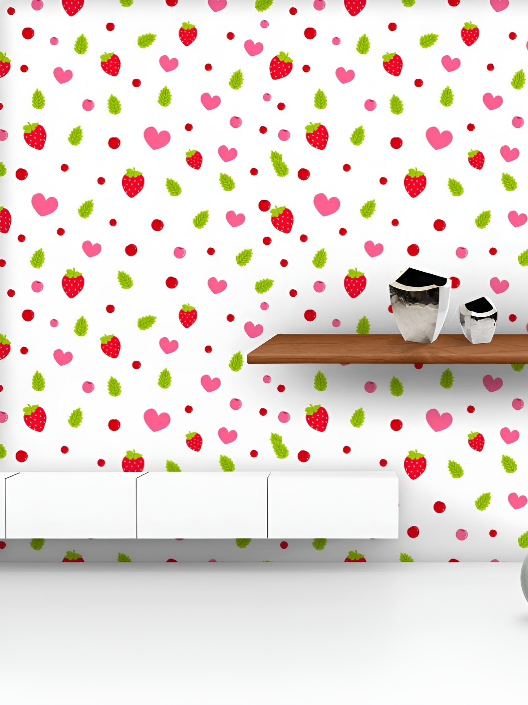 

ArtzFolio Printed UV-Resistant Anti-Bacterial Strawberry And Hearts Peel & Stick Wallpaper, Multi