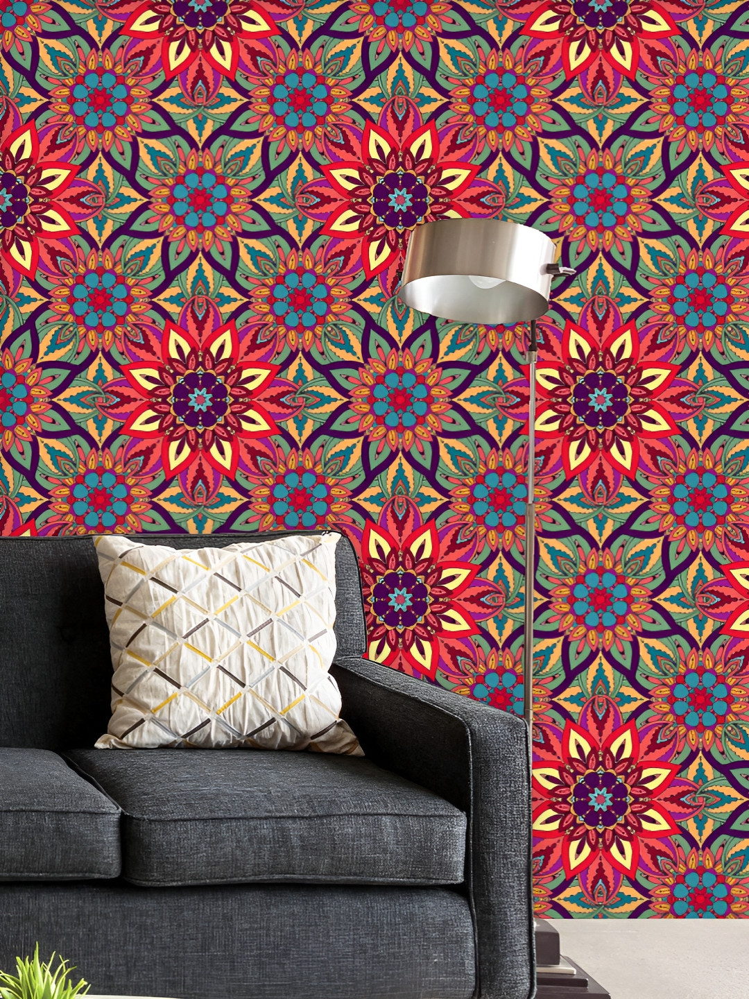 

ArtzFolio Printed UV-Resistant Anti-Bacterial Indian Ornate Flowers Peel & Stick Wallpaper, Multi