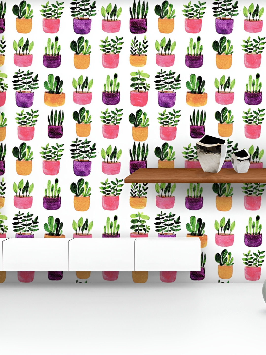 

ArtzFolio Printed UV-Resistant Anti-Bacterial Colorful Plants Pots Peel & Stick Wallpaper, Multi