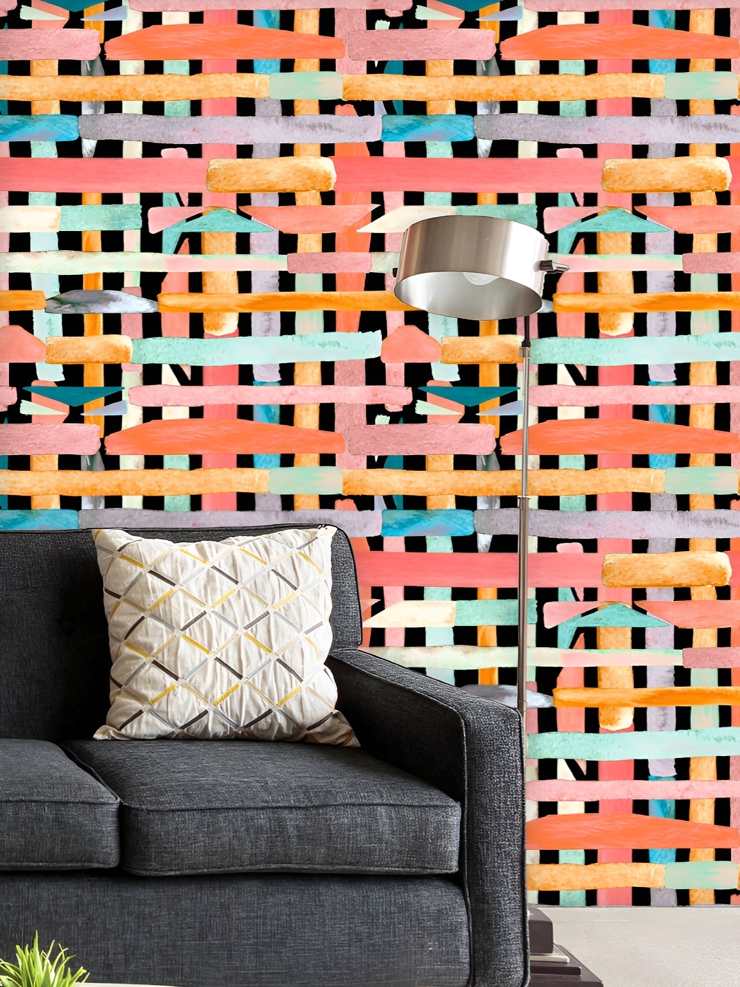 

ArtzFolio Printed UV-Resistant Anti-Bacterial Bauhaus Pattern Stripes Peel & Stick Wallpaper, Multi