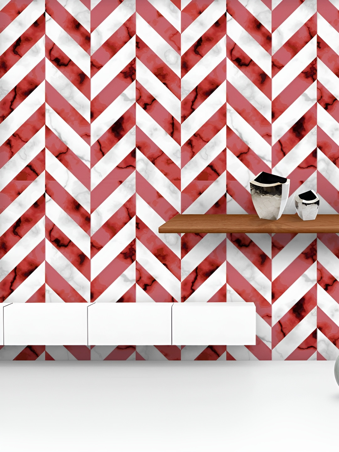 

ArtzFolio Printed UV-Resistant Anti-Bacterial Herringbone Diagonal Style Peel & Stick Wallpaper, Multi