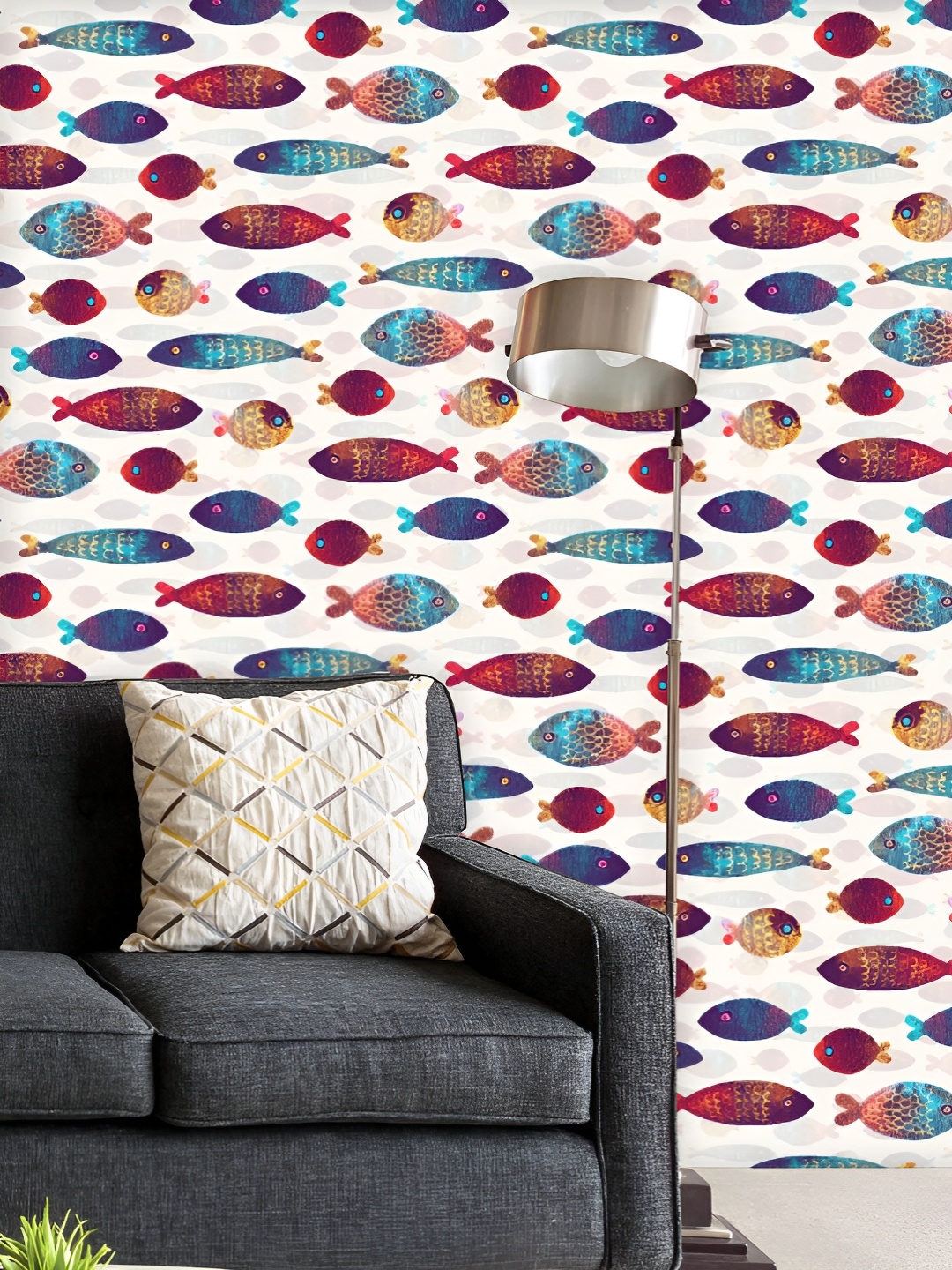 

ArtzFolio Printed UV-Resistant Anti-Bacterial Colorful Fishes Image Peel & Stick Wallpaper, Multi