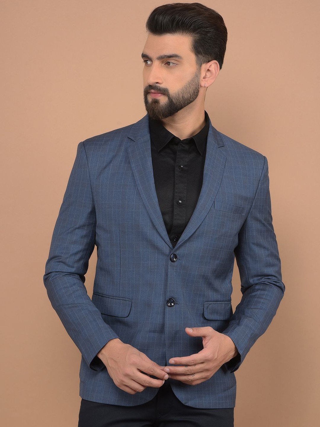 

Canary London Checked Slim-Fit Single-Breasted Formal Blazer, Blue