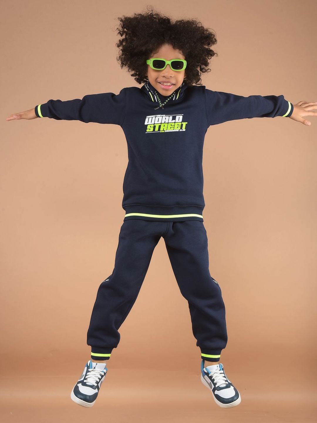 

Crimsoune Club Boys Hooded Printed Sweatshirt with Joggers, Navy blue