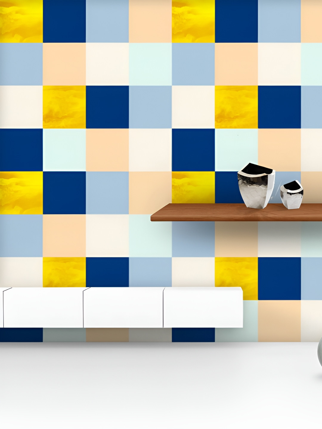 

ArtzFolio Printed UV-Resistant Anti-Bacterial Geometric Squares Peel & Stick Wallpaper, Multi