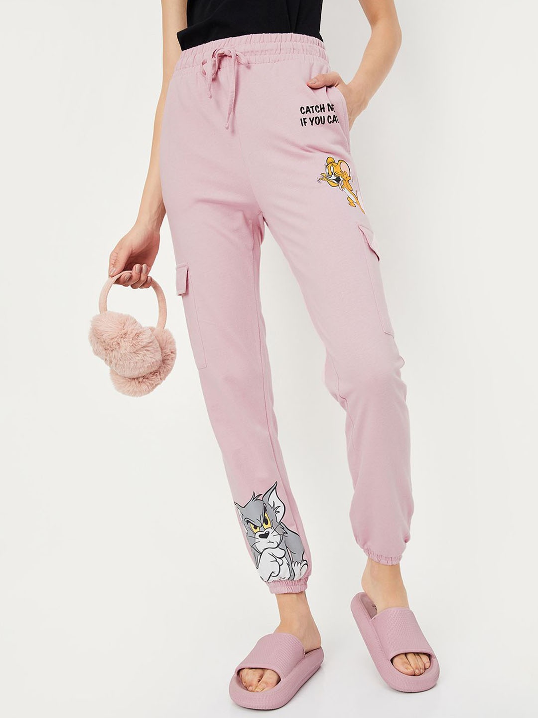

max Women Printed Pure Cotton Jogger Lounge Pants, Pink