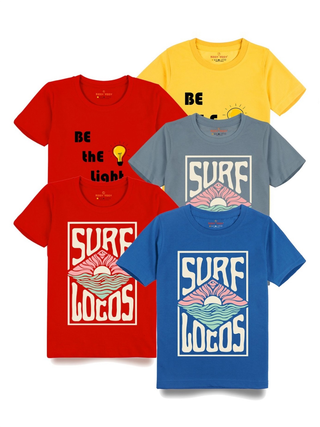 

Kiddy Viddy Boys Pack Of 5 Typography Printed Round Neck Cotton T-shirts, Red
