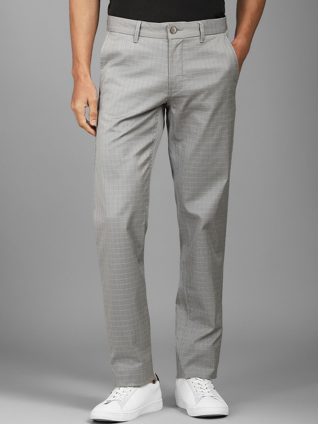 

Louis Philippe Sport Men Mid-Rise Checked Slim Fit Trousers, Grey