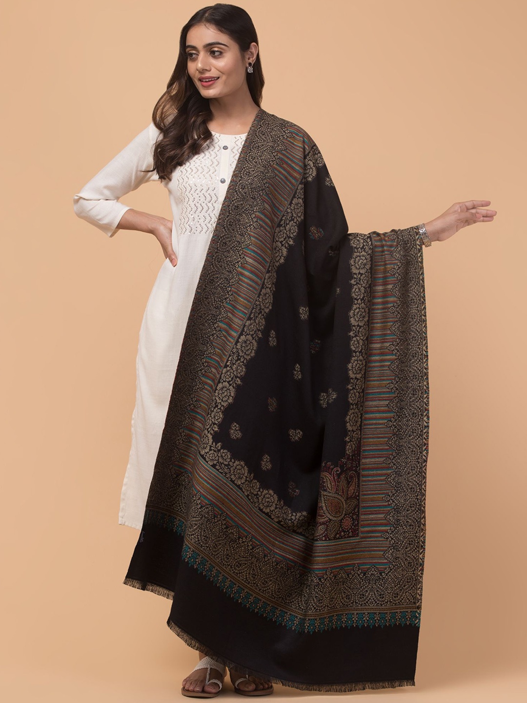 

Tweedle Floral Woven Design Acrylic Shawl, Black