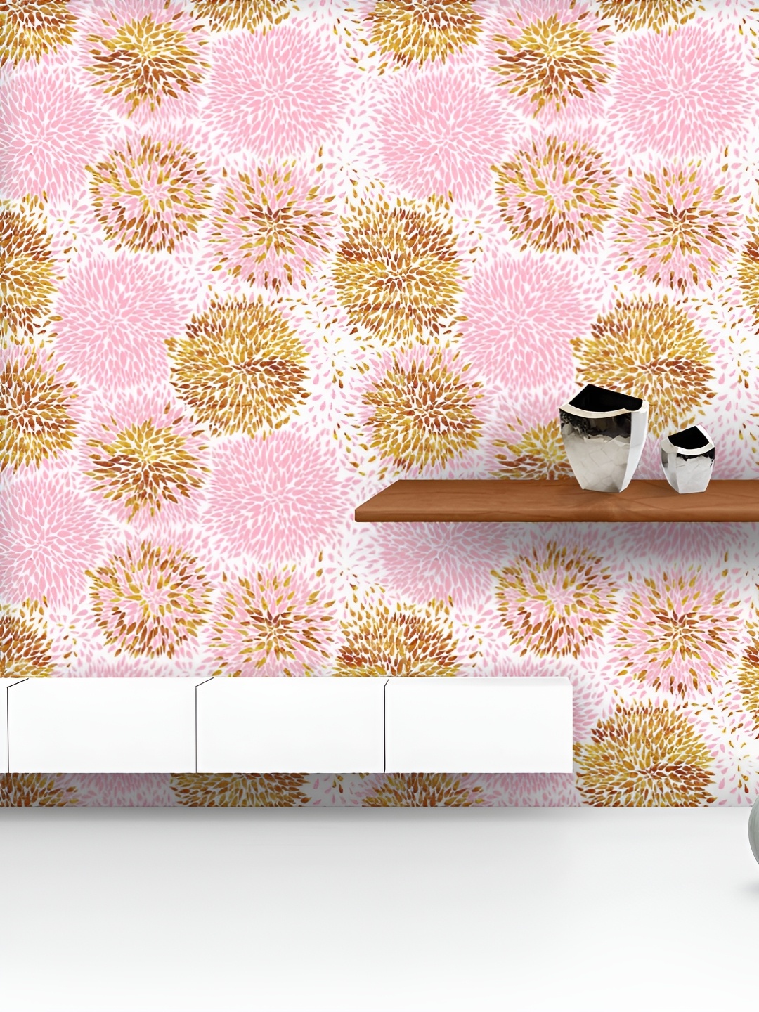 

ArtzFolio Printed UV-Resistant Anti-Bacterial Pink Gold Flowers Peel & Stick Wallpaper, Multi