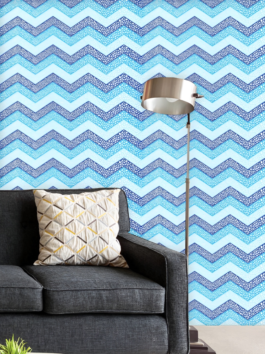 

ArtzFolio Printed UV-Resistant Anti-Bacterial Blue Zig Zag Summer Peel & Stick Wallpaper, Multi