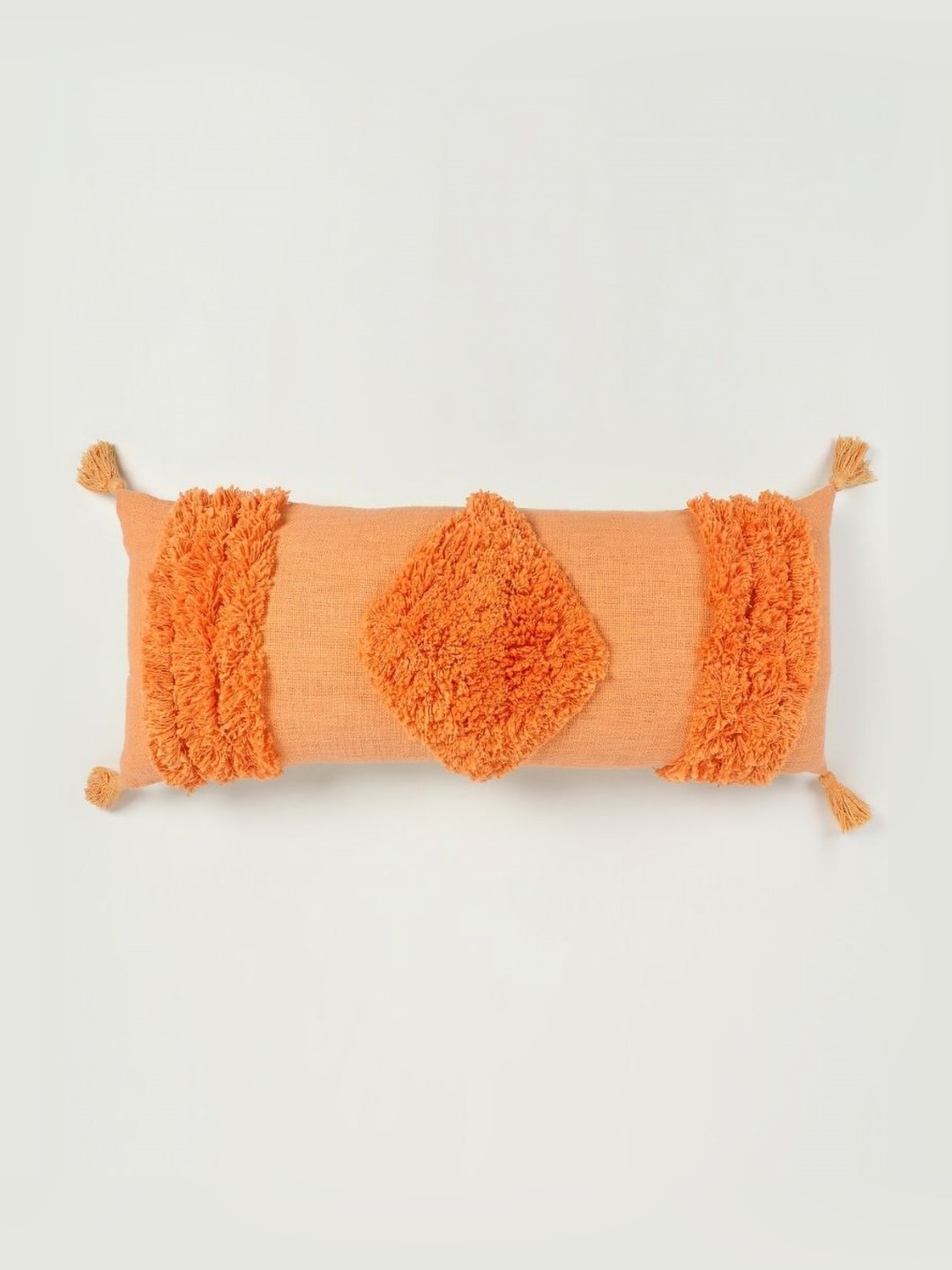 

Art Avenue White & Orange-Coloured Self Design Cotton Rectangle Cushion Covers